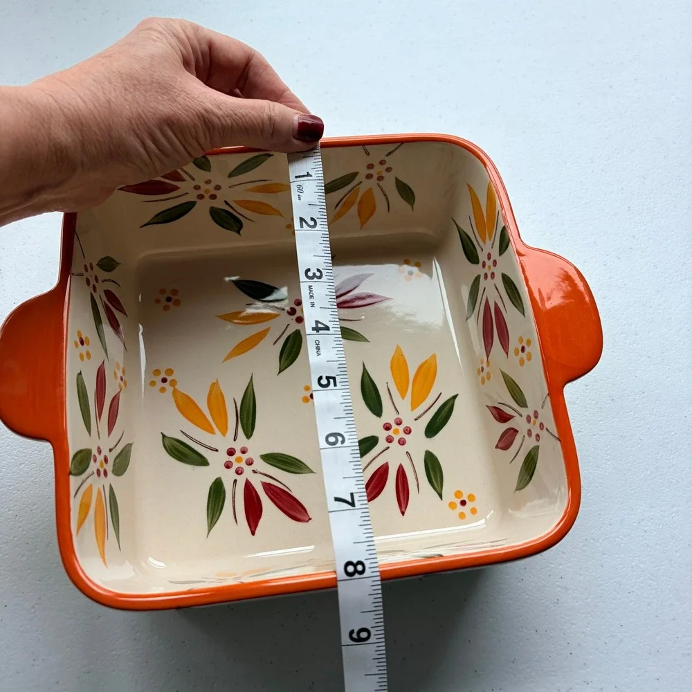 Temp-tations Square Baker 1.5 QT Orange‎ Floral Seasonal Excellent